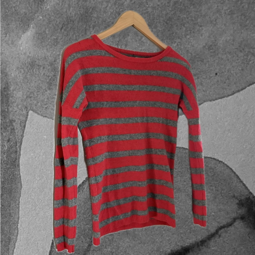100% Cashmere Pink and Grey Striped Sweater